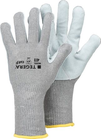 Tegera TEGERA Grey Glass Fibre Thread, HPPE, Polyester, Spandex, Stainless Steel Fibre Yarn Cut Resistant Work Gloves, [411-8]; 124-346