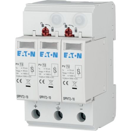 Eaton Surge Protector, 40kA, 3.7kV, DIN Rail Mount [176090 SPPVT2-10-2+PE]; 125-808