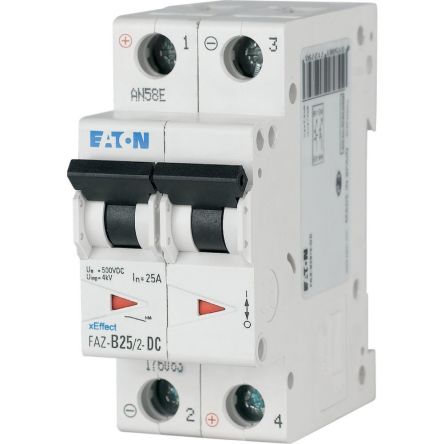 Eaton Eaton Moeller FAZ-DC MCB Mini Circuit Breaker, 2P, 3A Curve B, 500V DC, 10 kA Breaking Capacity [176076 FAZ-B3/2-DC]; 125-827