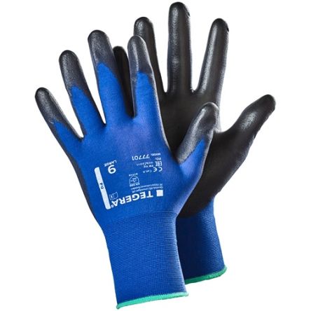 Tegera TEGERA Black, Blue Nylon Dry Environment Work Gloves, Size 7, Polyurethane Coating [77701-7]; 126-404