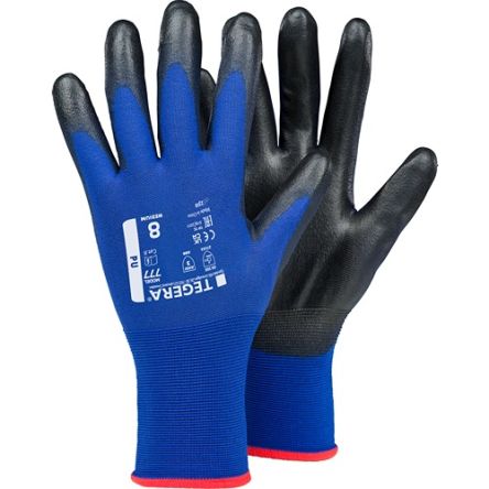 Tegera TEGERA Black, Blue Nylon Dry Environment Work Gloves, Size 8, Polyurethane Coating [777-8]; 126-535