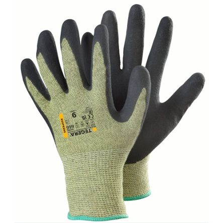 Tegera TEGERA Black, Green Glass Fibre Thread, Para-aramid Cut Resistant Work Gloves, Size 11, Neoprene Coating [666-11]; 126-611
