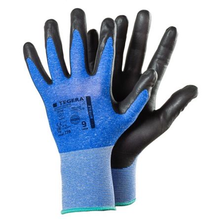 Tegera TEGERA Black, Blue Nylon, Spandex Dry Environment Work Gloves, Size 7, Nitrile Foam Coating [779-7]; 126-927