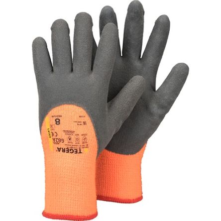 Tegera TEGERA Grey, Orange Acrylic, Polyester (Liner) Heat Resistant Work Gloves, Size 10, Latex Coating [682A-10]; 126-954