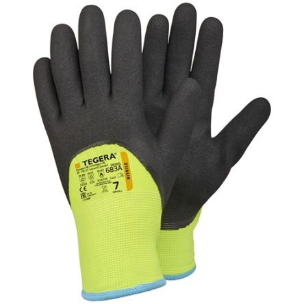 Tegera TEGERA Black, Yellow Acrylic, Polyester (Liner) Cold Resistant Work Gloves, Size 7, Nitrile Coating [683A-7]; 126-962