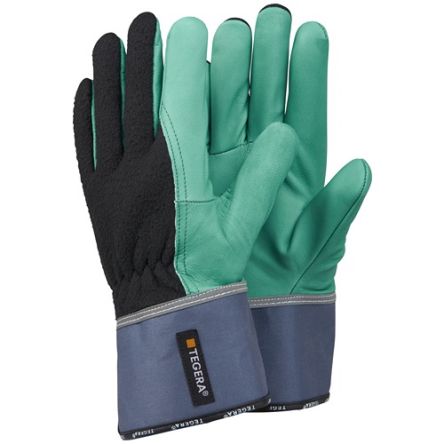 Tegera TEGERA Black, Green Leather Damp Environment Work Gloves, Size 10 [690-10]; 126-967