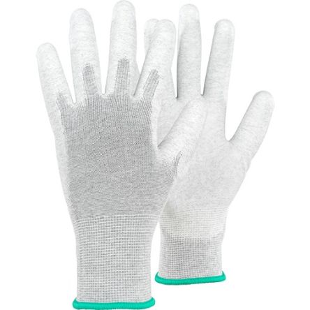 Tegera TEGERA Grey, White Carbon, Polyester ESD Protection Work Gloves, Size 6, Polyurethane Coating [802-6]; 126-992