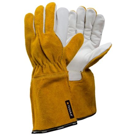 Tegera TEGERA White, Yellow Leather Heat Resistant Work Gloves, Size 10 [8-10]; 127-052