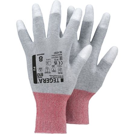 Tegera TEGERA Grey Carbon, Nylon ESD Protection Work Gloves, Size 5, Polyurethane Coating [810-5]; 127-122