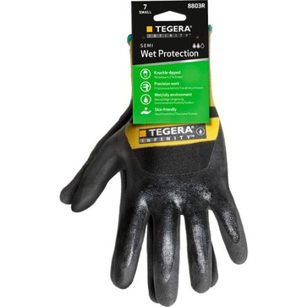Tegera TEGERA Black, Yellow Nylon Heat Resistant Work Gloves, Size 11, Nitrile, Nitrile Foam, Waterbased PU Coating [8803R-11]; 127-898