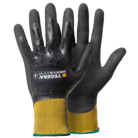 Tegera 6 Black, Yellow Nylon, Spandex Heat Resistant Work Gloves, Size 7, Nitrile, Nitrile Foam, Waterbased PU Coating [8804-7]; 127-909