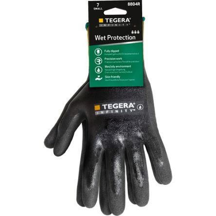 Tegera TEGERA Black, Yellow Nylon Heat Resistant Work Gloves, Size 8, Nitrile, Nitrile Foam, Waterbased PU Coating [8804R-8]; 127-917