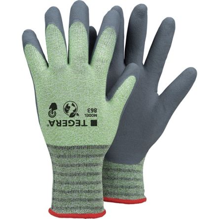 Tegera TEGERA Green, Grey Recycled Polyester, Spandex Heat Resistant Work Gloves, Size 7, Nitrile Foam Coating [863-7]; 128-015