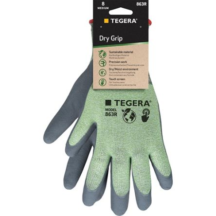 Tegera TEGERA Green, Grey Recycled Polyester, Spandex Heat Resistant Work Gloves, Size 11, Nitrile Foam Coating [863R-11]; 128-020