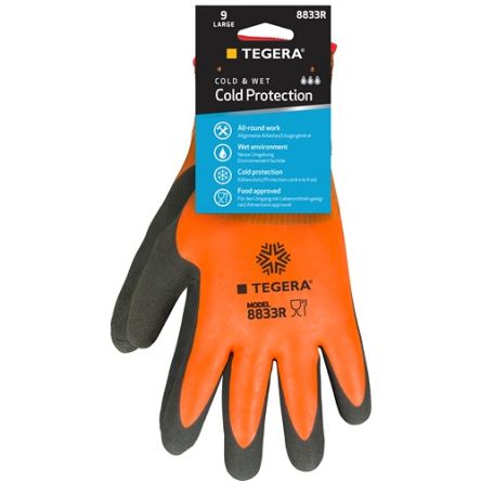 Tegera TEGERA Grey, Orange Acrylic, Polyester (Liner) Cold Resistant Work Gloves, Size 6, Latex Coating [8833R-6]; 128-043