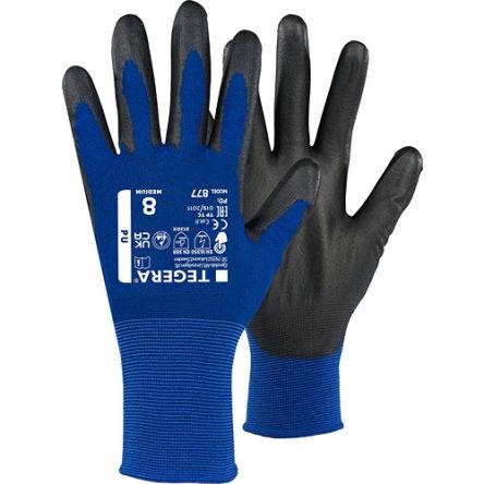 Tegera TEGERA Black, Blue Carbon, Nylon ESD Protection Work Gloves, Size 10, Polyurethane Coating [877-10]; 128-087