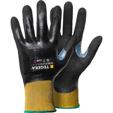 Tegera TEGERA Black, Yellow CRF Technology, Glass Fibre Thread, HPPE, Nylon, Spandex Cut Resistant Work Gloves, Size [8812-11]; 128-187