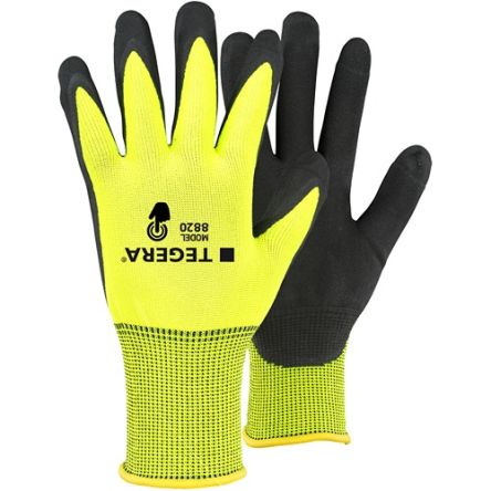 Tegera TEGERA Black, Yellow Polyester, Spandex Heat Resistant Work Gloves, Size 6, Nitrile Foam Coating [8820-6]; 128-223