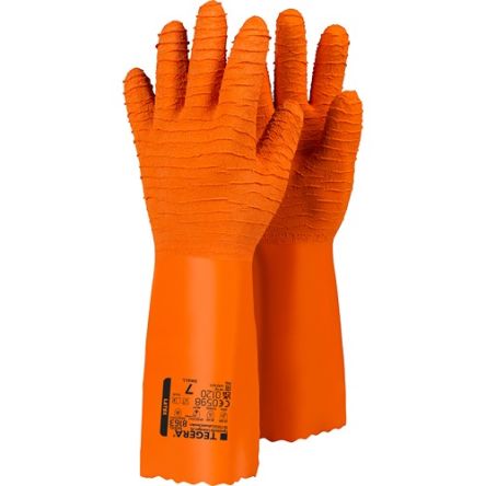 Tegera TEGERA Orange Cotton Chemical Resistant Work Gloves, Size 10, Latex Coating [8163-10]; 128-354