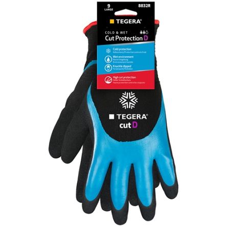 Tegera TEGERA Black, Blue Acrylic, CRF Technology, HPPE, Stainless Steel Fibre Yarn Cold Resistant Work Gloves, Size [8832R-10]; 128-393