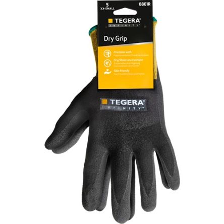 Tegera TEGERA Black, Yellow Nylon, Spandex Heat Resistant Work Gloves, Size 9, Nitrile, Polyurethane Coating [8801R-9]; 128-764