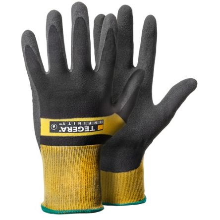 Tegera TEGERA Black, Yellow Nylon Heat Resistant Work Gloves, Size 7, Nitrile, Nitrile Foam, Waterbased PU Coating [8802-7]; 128-770