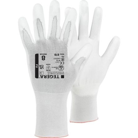 Tegera TEGERA White Nylon ESD Protection Work Gloves, Size 8, Polyurethane Coating [878-8]; 128-819