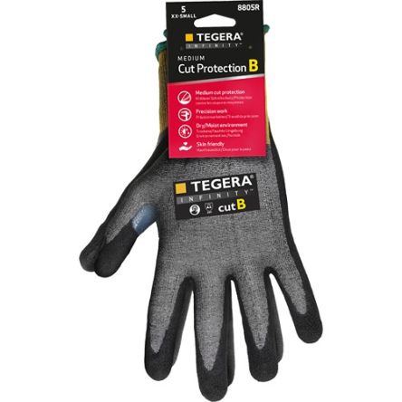 Tegera TEGERA Grey, Yellow Carbon, CRF Technology, HPPE, Nylon, Stainless Steel Fibre Yarn Cut Resistant Work Gloves, [8805R-9]; 128-831