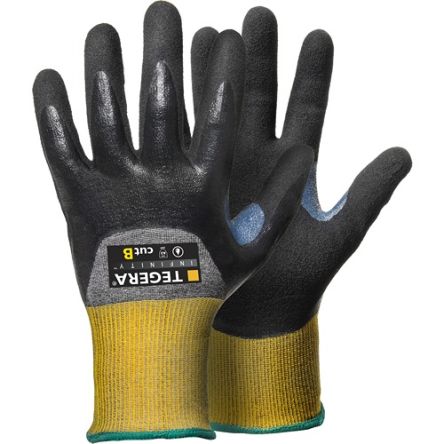 Tegera TEGERA Grey, Yellow Carbon, CRF Technology, HPPE, Nylon, Stainless Steel Fibre Yarn Cut Resistant Work Gloves, [8806-7]; 128-838
