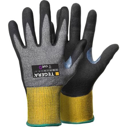 Tegera TEGERA Black, Yellow CRF Technology, Glass Fibre Thread, HPPE, Nylon, Spandex Cut Resistant Work Gloves, Size 5, [8807-5]; 128-845