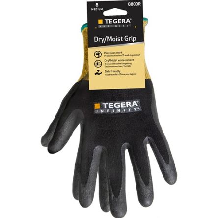 Tegera TEGERA Black, Yellow Nylon, Spandex Heat Resistant Work Gloves, Size 9, Nitrile Coating [8800R-9]; 128-887