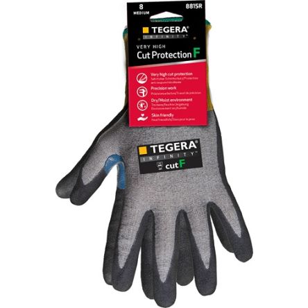 Tegera TEGERA Grey, Yellow CRF Omni Technology, HPPE, Nylon, Spandex Cut Resistant Work Gloves, Size 10, Nitrile, [8815R-10]; 128-967