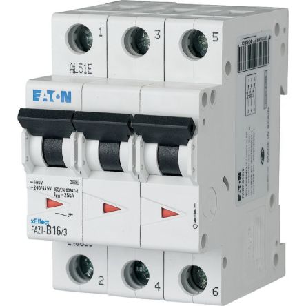 Eaton xEffect xEffect - FAZ-T MCB, 3P, 20A Curve D, 415V AC, 60V DC, 20 kA Breaking Capacity [142497 FAZT-D20/3]; 129-087