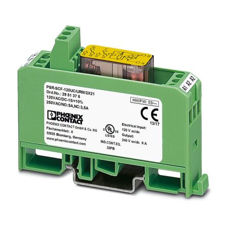 Phoenix Contact Coupling Relay 120V ac/dc, Single Channel 2 Safety Contacts [2981376]; 129-575