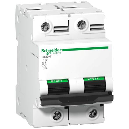 Schneider Electric Acti9 Acti9 C120 MCB, 2P, 63A Curve D, 380 → 415V AC, 20 kA Breaking Capacity [A9N18382]; 130-386