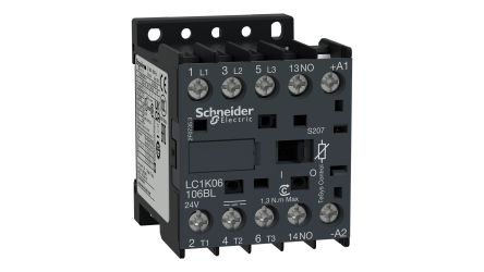 Schneider Electric TeSys TeSyS K Contactor, 24 V dc Coil, 3-Pole, 6 A, 3 kW, 3NO, 690 V ac [LC1K06106BLS207]; 130-840