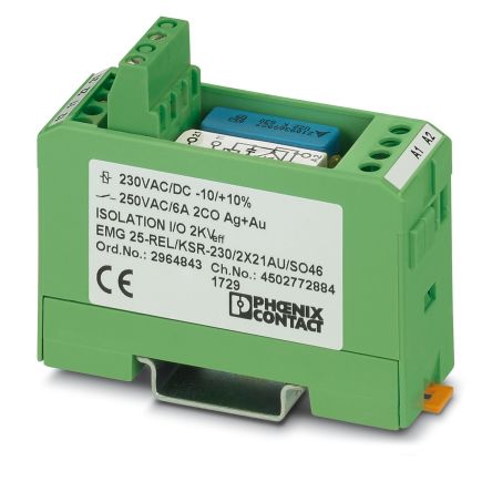 Phoenix Contact EMG Series Relay Module, DIN Rail Mount, 230V Coil, DPDT, 0.5A Load [2964843]; 131-382