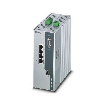 Phoenix Contact FL SWITCH 4000T-4POE-SFP Series DIN Rail Mount Industrial Ethernet Switch, 4 RJ45 Ports, [1026924]; 133-851
