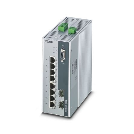 Phoenix Contact FL SWITCH 4000T-8POE-2SFP Series DIN Rail Mount Industrial Ethernet Switch, 8 RJ45 Ports, [1026923]; 133-852