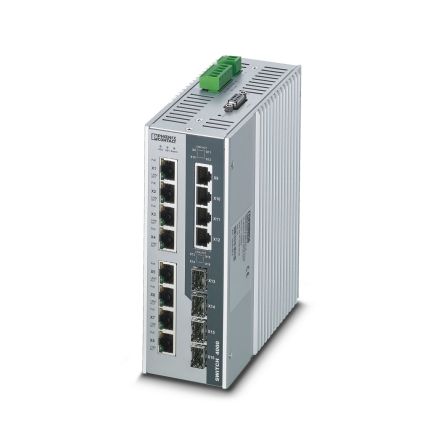 Phoenix Contact FL SWITCH 4004T-8POE-4SFP Series DIN Rail Mount Industrial Ethernet Switch, 12 RJ45 Ports, [1026922]; 133-853