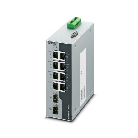 Phoenix Contact FL SWITCH 4008T-2SFP Series DIN Rail Mount Industrial Ethernet Switch, 8 RJ45 Ports, 10/100/1000Mbit/s [2891062]; 133-855