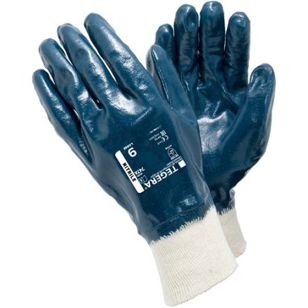 Tegera TEGERA Blue, White Cotton Oil Resistant Work Gloves, Size 7, Nitrile Coating [747A-7]; 134-648