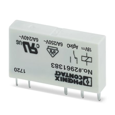 Phoenix Contact Plug In Power Relay, 18V dc Coil, 10mA Switching Current, SPDT [2961383]; 135-393