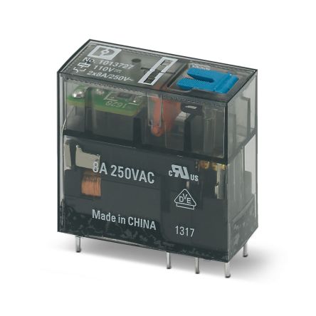 Phoenix Contact Plug In Relay, 110V dc Coil, 1mA Switching Current, DPDT [1013727]; 135-398