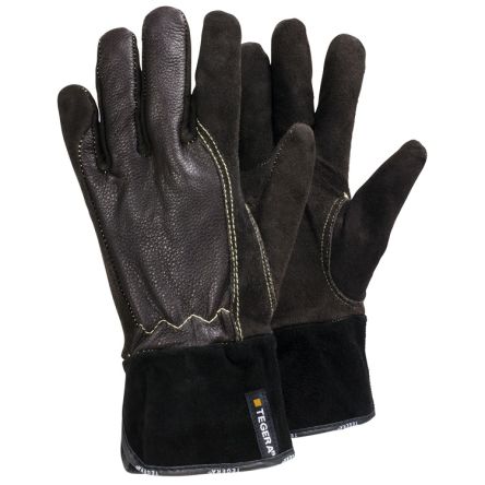 Tegera TEGERA Black, Brown Leather Heat Resistant Work Gloves, Size 7 [32-7]; 139-245