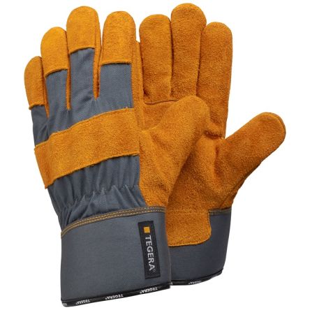 Tegera TEGERA Grey, Yellow Leather Harsh Environment Work Gloves, Size 8 [35-8]; 139-330