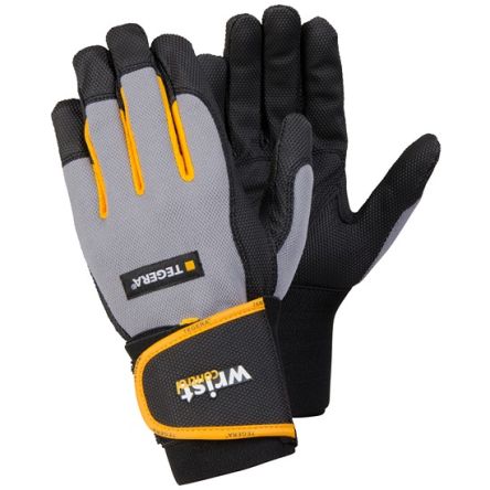 Tegera TEGERA Black, Grey, Yellow Synthetic Leather Assembly Work Gloves, Size 8 [9196-8]; 139-677
