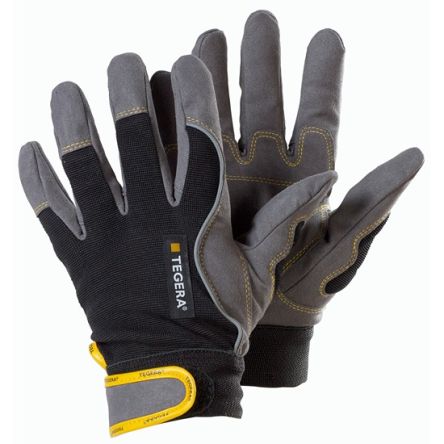 Tegera TEGERA Black, Grey, Yellow Synthetic Leather Assembly Work Gloves, Size 8 [9200-8]; 139-689