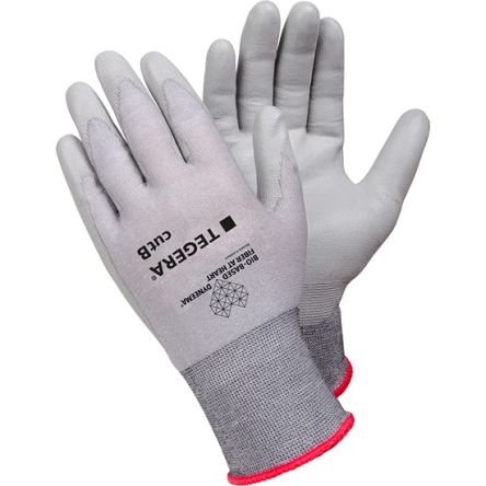 Tegera TEGERA Grey Bio-Based Dyneema, Dyneema Diamond Technology, Nylon, Spandex Cut Resistant Work Gloves, Size 5, [909V-5]; 139-709