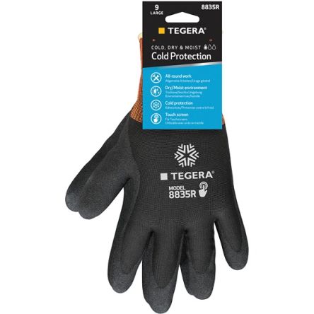 Tegera TEGERA Black, Orange Acrylic, Polyester (Liner) Cold Resistant Work Gloves, Size 11, Nitrile Foam Coating [8835R-11]; 139-753